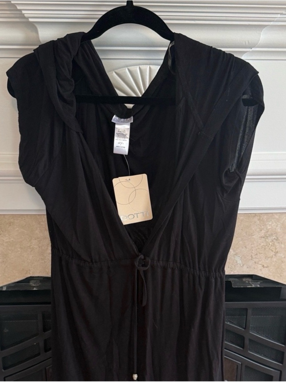 Dotti Black Hooded Swim Cover Up Dress NWT Beach Pool Resort Large